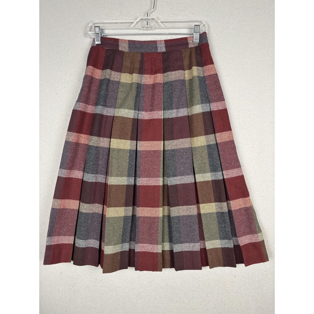 Vintage Panther Skirt Womens Medium Multicolor Plaid Tweed Wool Pleated Midi USA